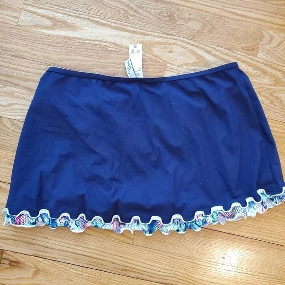 NWT Profile by Gottex Spritz Navy Side Slit Cinch Swim Skirt Sz 22W - Picture 4 of 9